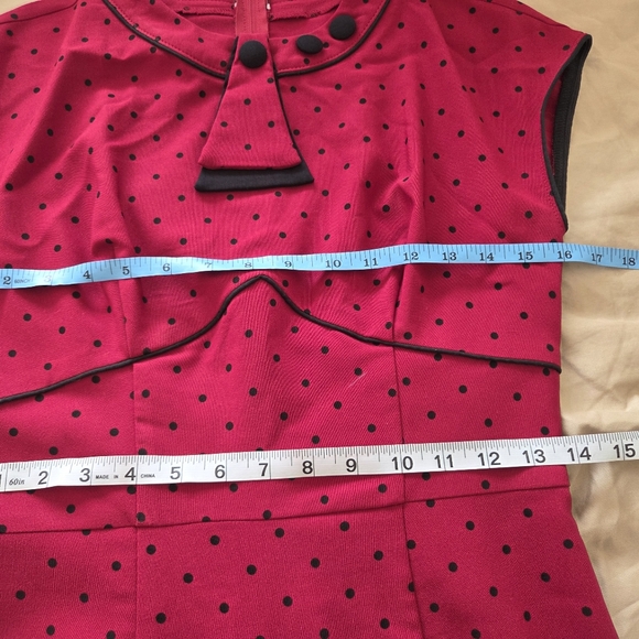 Stop Staring Red with Black Polka Dot Wiggle Midi Dress Size Large USA Made - Picture 6 of 7